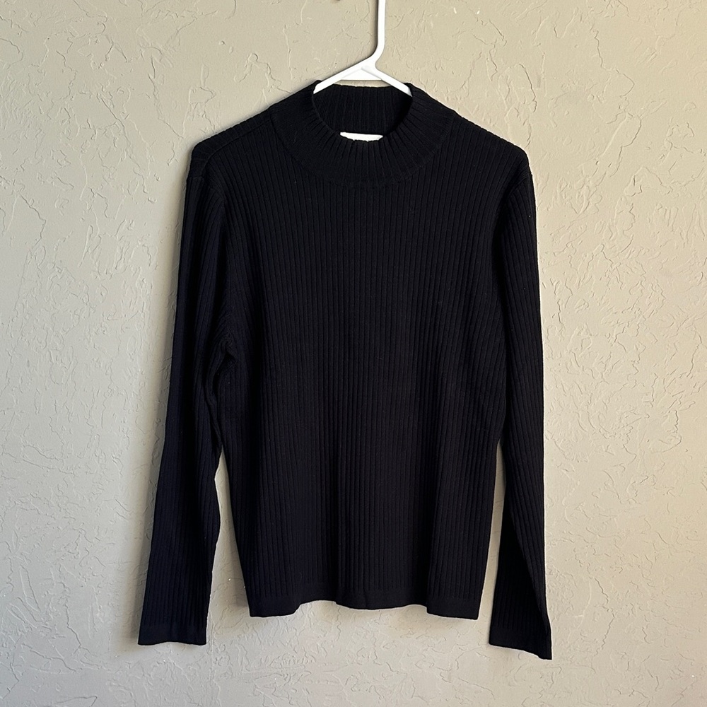 Appleseed's size large black long sleeve sweater top silk and nylon blend‎